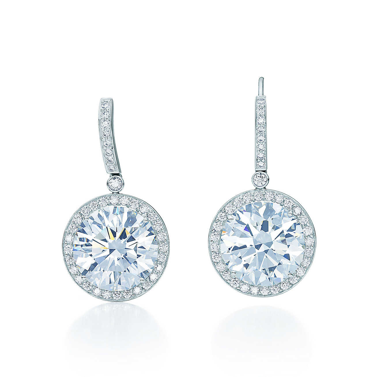 Tiffany Diamond Earrings
 Earrings of round brilliant diamonds in platinum