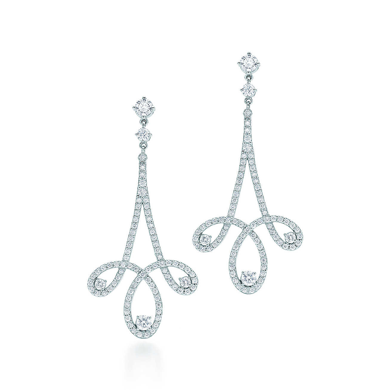 Tiffany Diamond Earrings
 Tiffany Enchant scroll earrings in platinum with diamonds