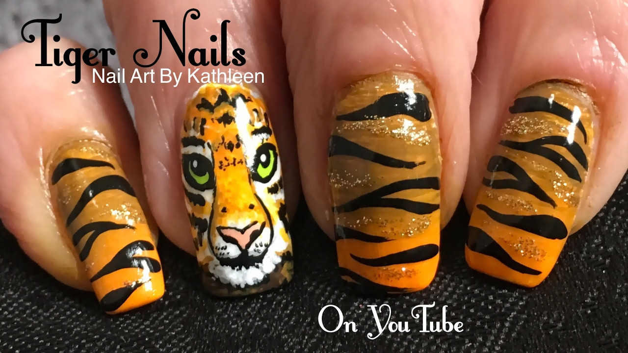 Tiger Nail Art
 Tiger Nail Art Tutorial DIY Freehand Tiger Face