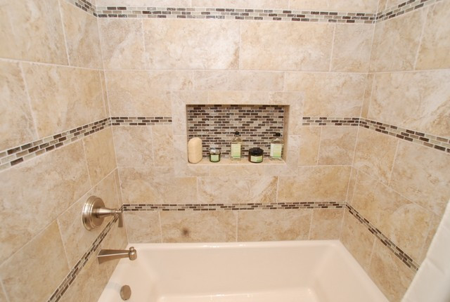 Tile Borders For Bathrooms
 Furniture Vanity & Rectangle Sink & Glass Tile Inlay