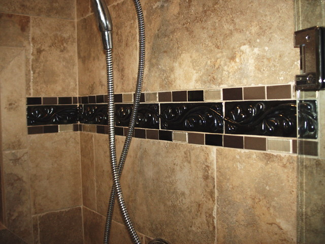 Tile Borders For Bathrooms
 Shower Tile Border Mediterranean Bathroom cleveland