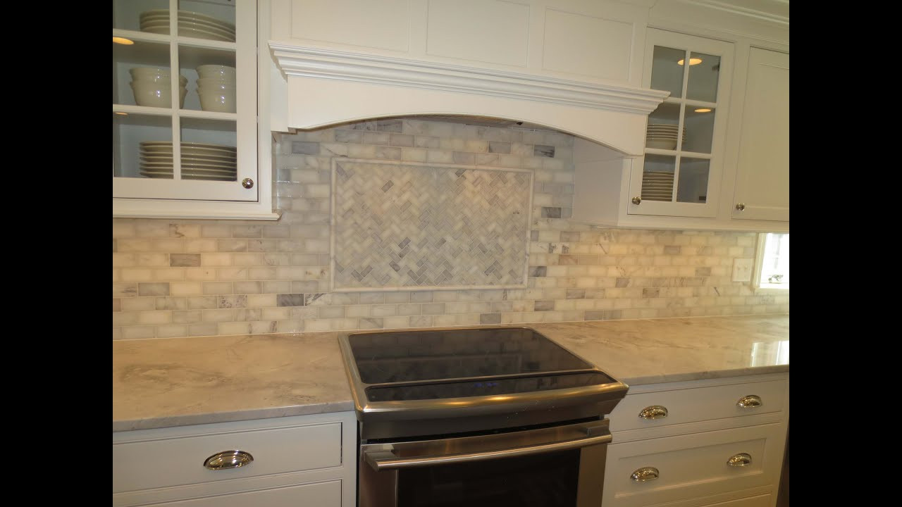 Tiled Kitchen Backsplash
 Marble subway tile Kitchen Backsplash with feature Time