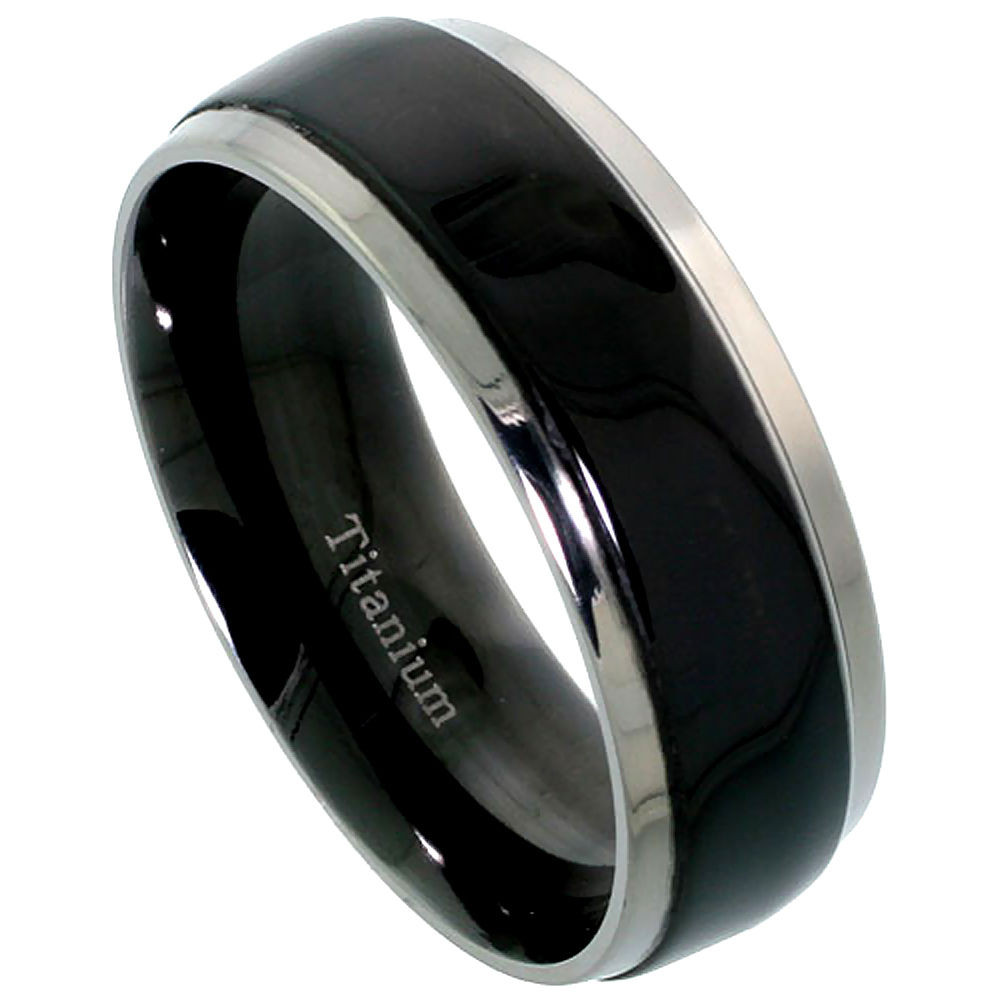 Titanium Wedding Bands
 8mm Titanium Two Tone Wedding Band Ring Beveled Edges
