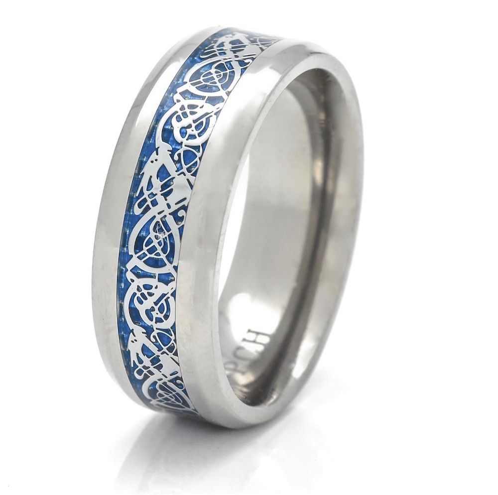 Titanium Wedding Bands
 Men s Titanium Wedding Ring Celtic Blue Dragon Engagement