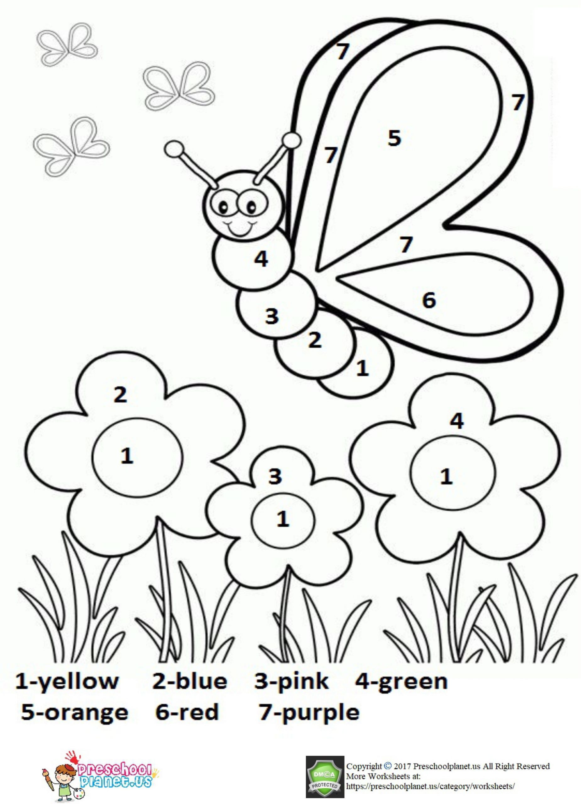 Toddler Coloring Pages Pdf
 Color by number spring worksheet for kids