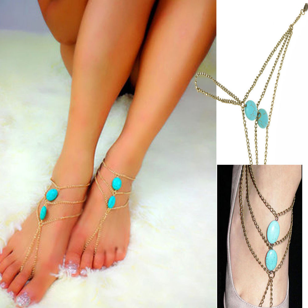 Toe Rings And Anklet
 CHIC 1pcs Barefoot Sandal Turquoise Anklet bracelet Foot