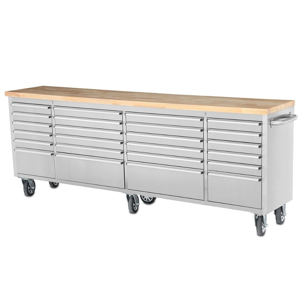 Tool Storage Bench
 96" Stainless Steel 24 Drawer Work Bench Tool Chest