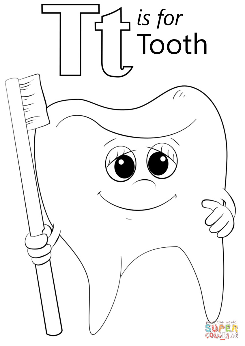 Tooth Coloring Pages Printable
 Letter T is for Tooth coloring page
