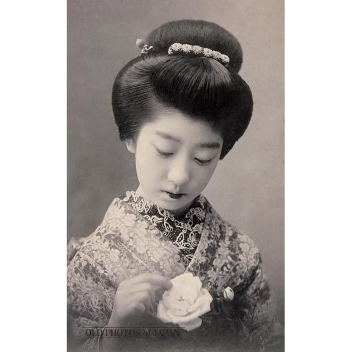 Traditional Japanese Hairstyles Female
 1910 s Woman With Rose A young woman in kimono and