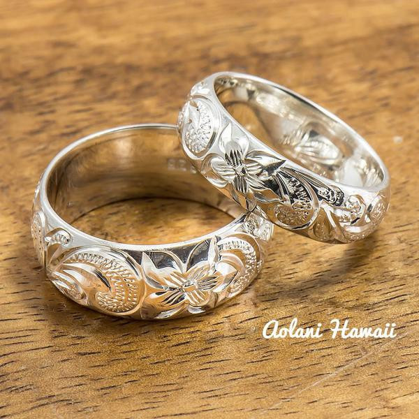 Traditional Wedding Bands
 Silver Wedding Ring Set of Traditional Hawaiian Hand