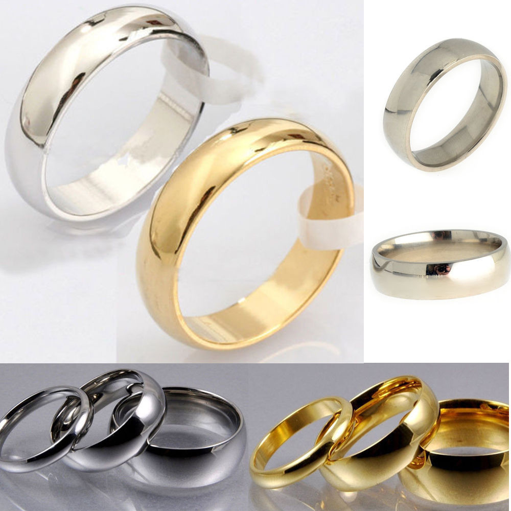 Traditional Wedding Bands
 New Mens Women Gold Silver Stainless Steel Classic