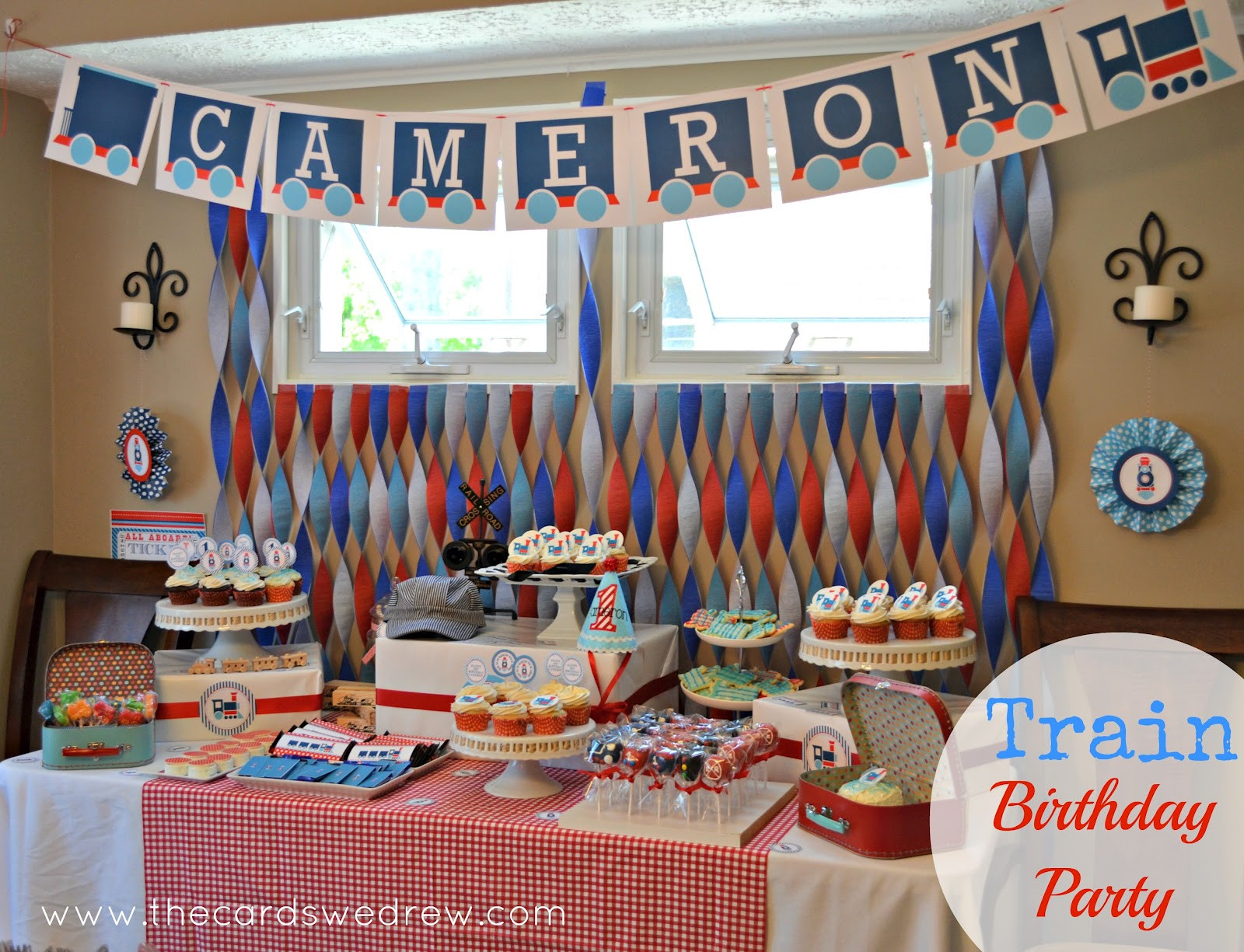 Train Birthday Decorations
 Red Blue Train Party Dimple Prints