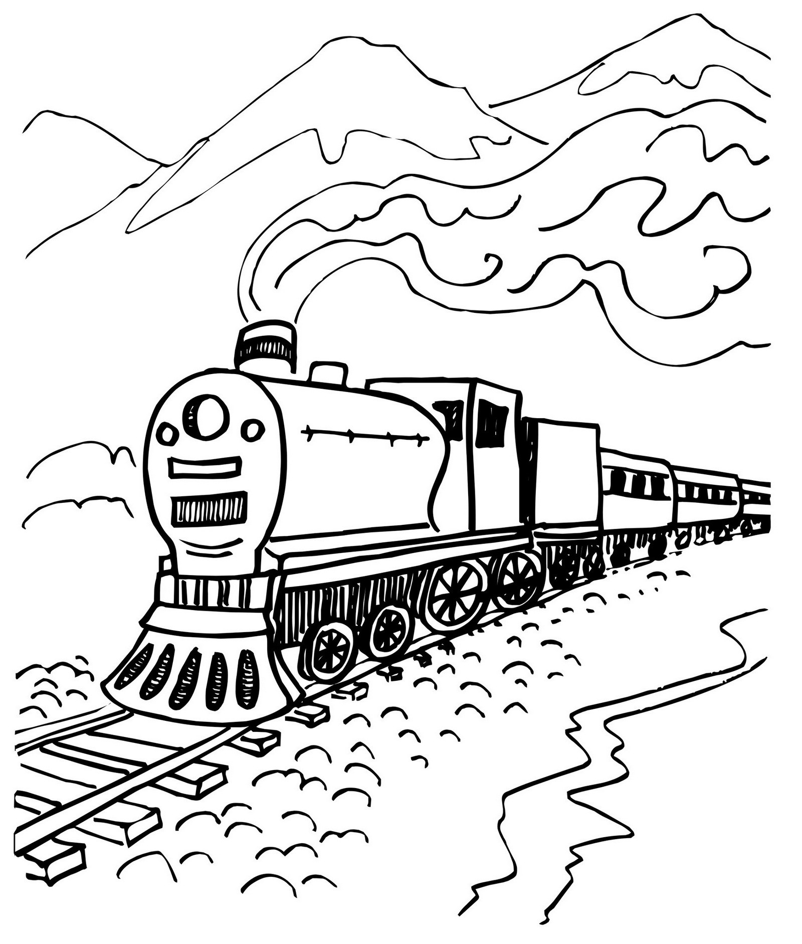 Train Coloring Pages For Boys
 steam train coloring page with mountain scenery