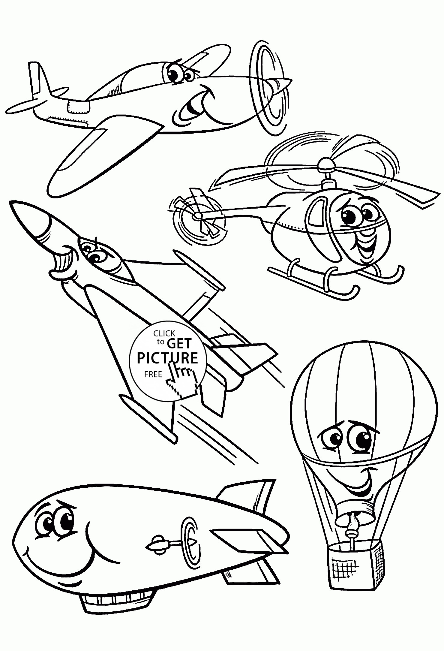 Transportation Coloring Pages For Toddlers
 Cartoon Air Vehicles coloring page for kids