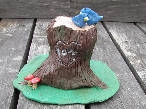 Tree Stump Wedding Cake
 Tree Stump Wedding Cake Topper Tree Stump with Birds Cake