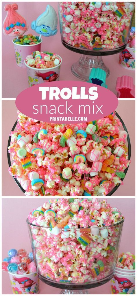Troll Party Food Ideas
 Poppy’s Pink Trolls Party Snack Mix