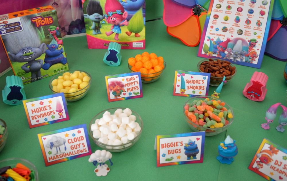 Trolls Birthday Party Ideas For Food
 Trolls Party Food Card Set en 2019