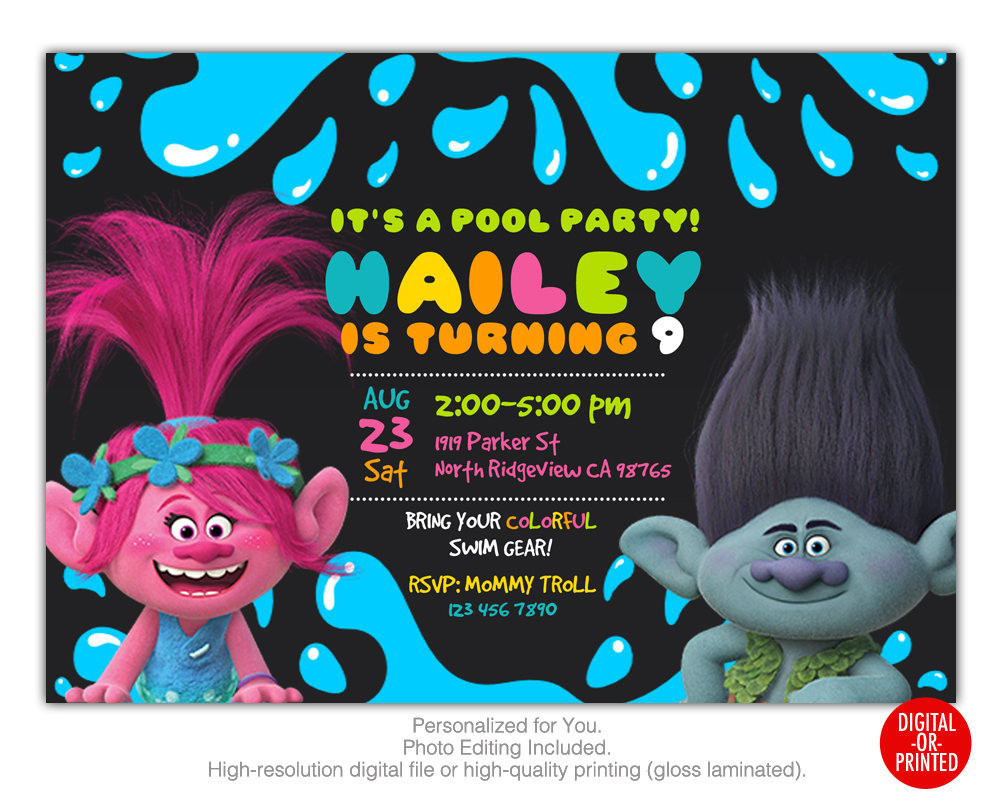Trolls Pool Party Ideas
 Trolls Pool Party Invitation Troll Pool Party Invites