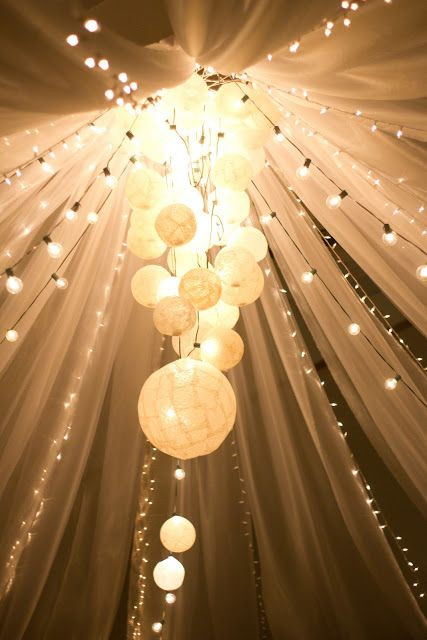 Tulle And Lights Wedding Decor
 Ivory Tulle and Lights 240 Feet Reception Decoration 