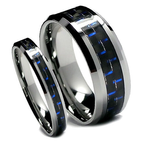 Tungsten Wedding Band Sets
 Matching Wedding Band Set Tungsten Rings Blue and Black