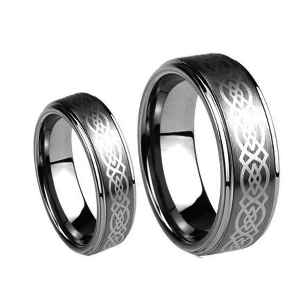 Tungsten Wedding Band Sets
 His 8MM & Her s 6MM Laser Celtic Knot Tungsten carbide