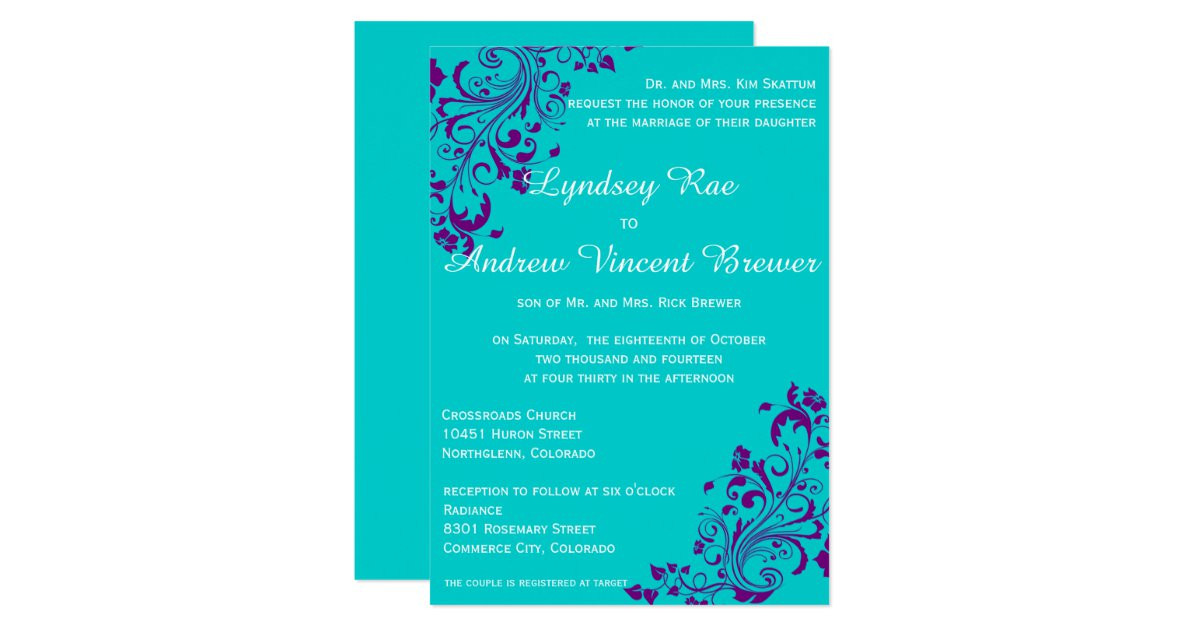 Turquoise And Purple Wedding Invitations
 Turquoise and Purple Wedding Invitation