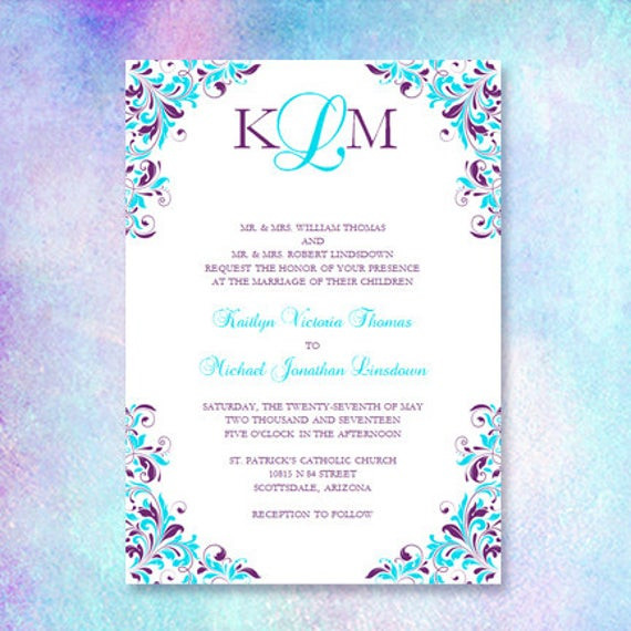 Turquoise And Purple Wedding Invitations
 Purple & Turquoise Wedding Invitation Kaitlyn