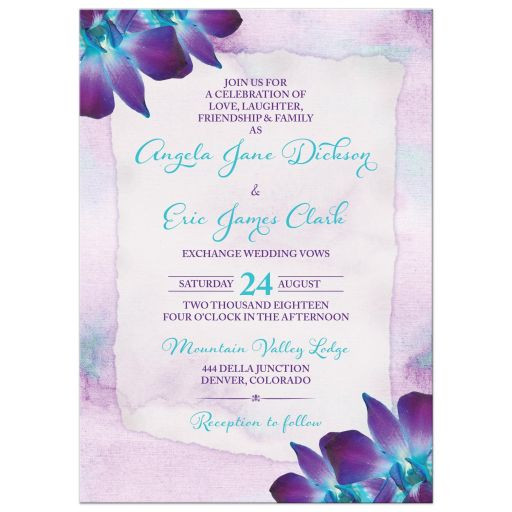 Turquoise And Purple Wedding Invitations
 Purple Turquoise Blue Dendrobium Orchid Wedding Invitation