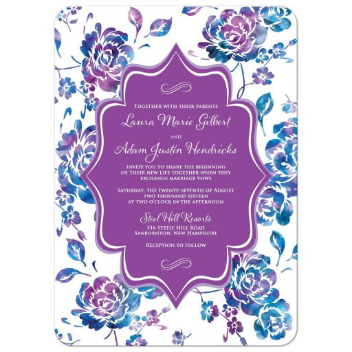 Turquoise And Purple Wedding Invitations
 Wedding Invitation Watercolor Floral