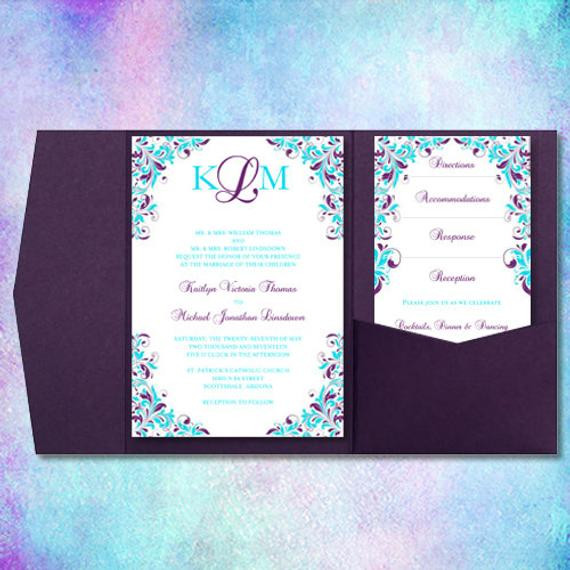 Turquoise And Purple Wedding Invitations
 Wedding Invitations Kaitlyn Purple & Turquoise