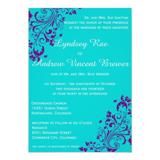 Turquoise And Purple Wedding Invitations
 Turquoise and Purple Wedding Invitation