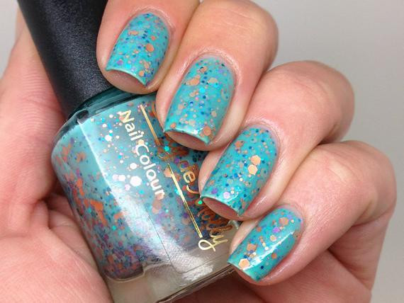 Turquoise Glitter Nails
 Nail polish Serenity copper turquoise and