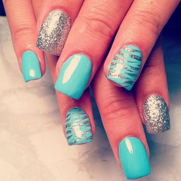 Turquoise Glitter Nails
 100 Awesome Green Nail Art Designs