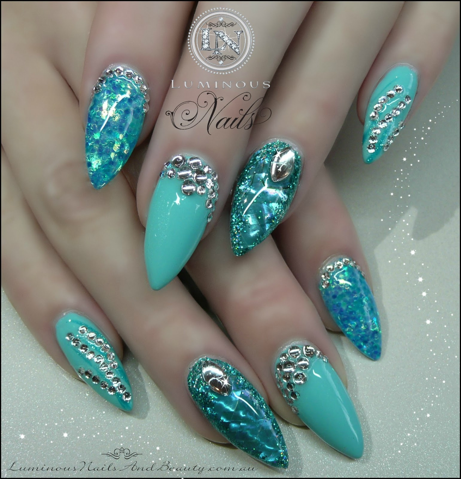 Turquoise Glitter Nails
 Luminous Nails June 2013