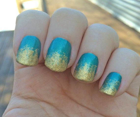 Turquoise Glitter Nails
 Turquoise and Gold Nail Polish Set Turquoise by