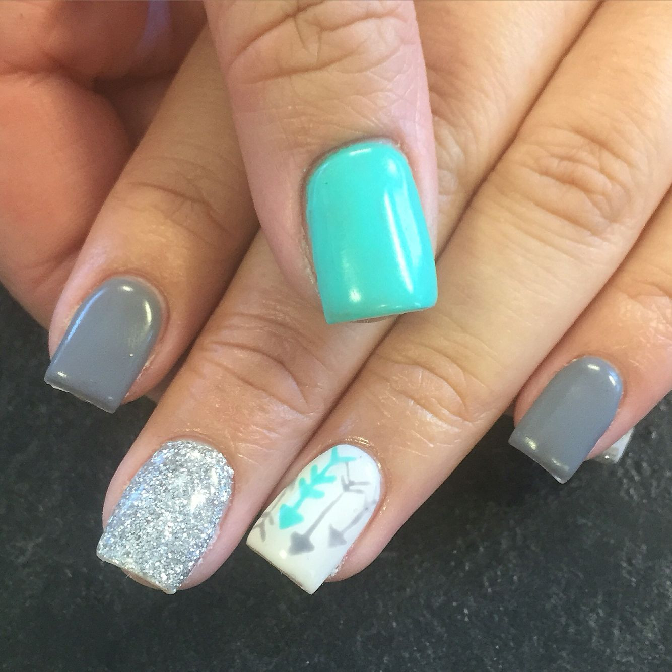 Turquoise Nail Ideas
 Gel Nails Turquoise & Grey