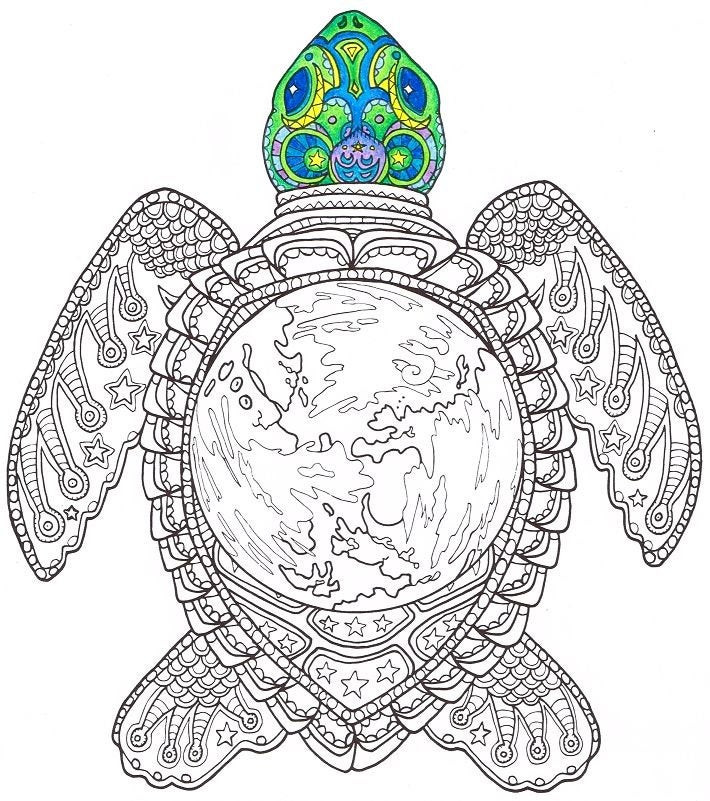 Turtle Coloring Pages For Adults
 Adult Coloring Page World Turtle Printable coloring page