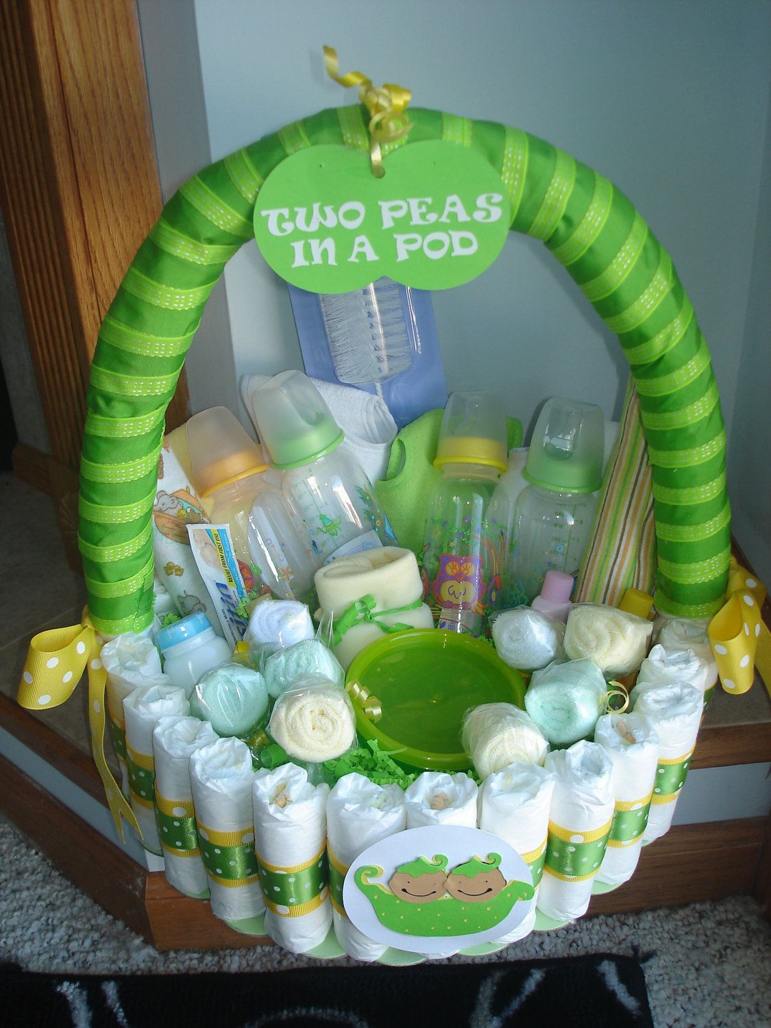 Twin Baby Boy Gift Ideas
 Two Peas in a Pod Diaper Basket by teresaphillips on Etsy