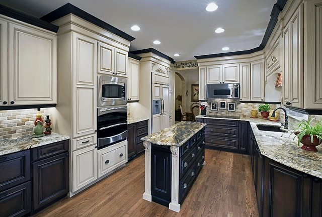 Two Colored Kitchen Cabinets
 Mixing Colors for a dramatic look Traditional Kitchen