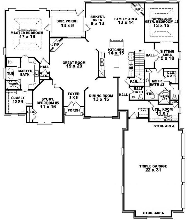 Two Master Bedroom Floor Plan
 4 Bedroom 3 5 Bath Traditional House Plan with