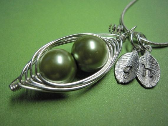 Two Peas In A Pod Necklace
 Peas in a Pod Necklace 2 3 or 4 peas pick your color