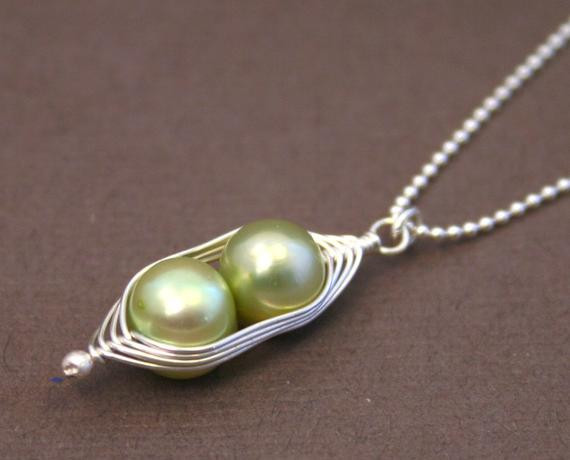Two Peas In A Pod Necklace
 Two peas in a pod pearl pendant necklace by LuckyAccessories
