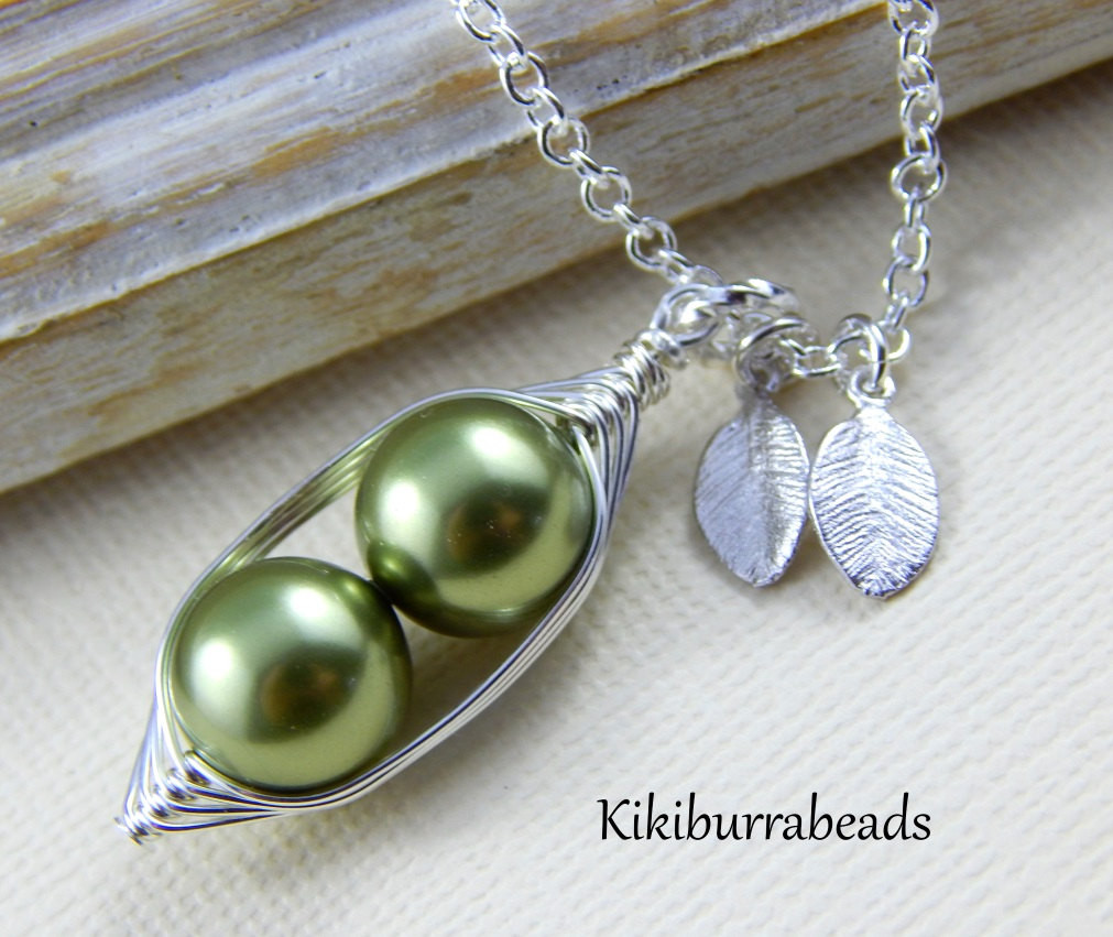 Two Peas In A Pod Necklace
 Peas In A Pod Necklace Two Peas In A Pod by Kikiburrabeads