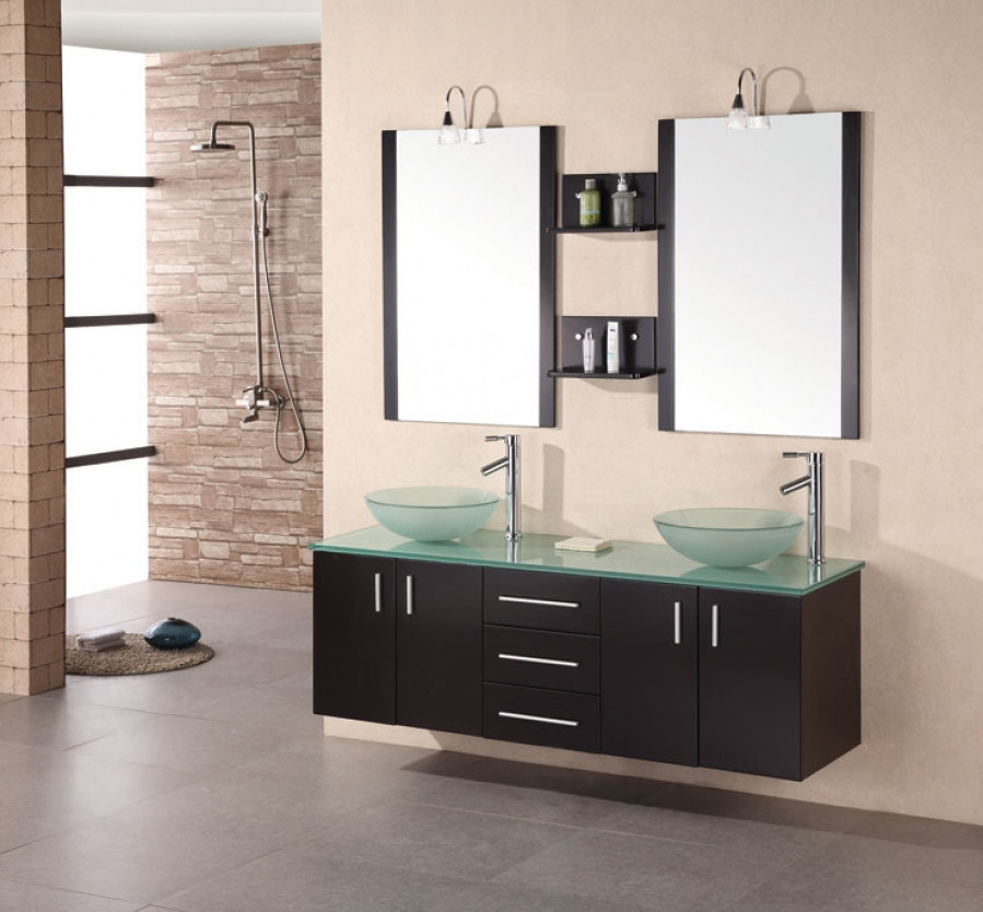 Two Sink Bathroom
 61 Inch Modern Double Vessel Sink Bathroom Vanity in
