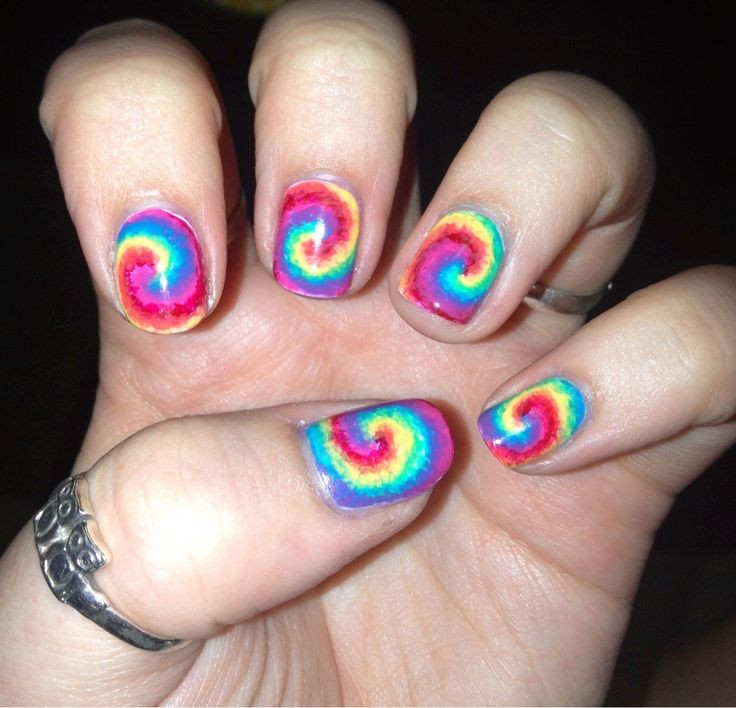 Tye Dye Nail Designs
 Freehand tie dye spiral nails Awesome nails