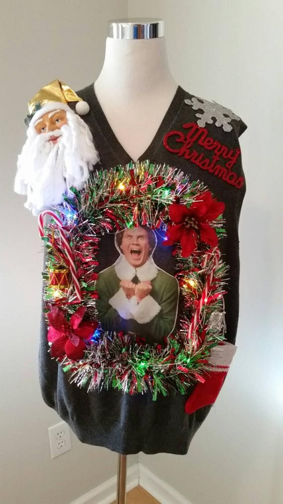 Ugly Christmas Sweater DIY
 Buddy the ELF Light Up Ugly Christmas Sweater by