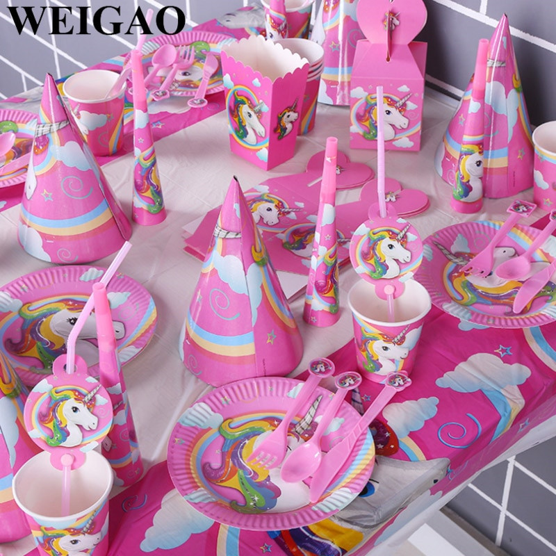 Unicorn Birthday Party Supplies
 WEIGAO Pink White Unicorn Theme Party Sets Kids Birthday