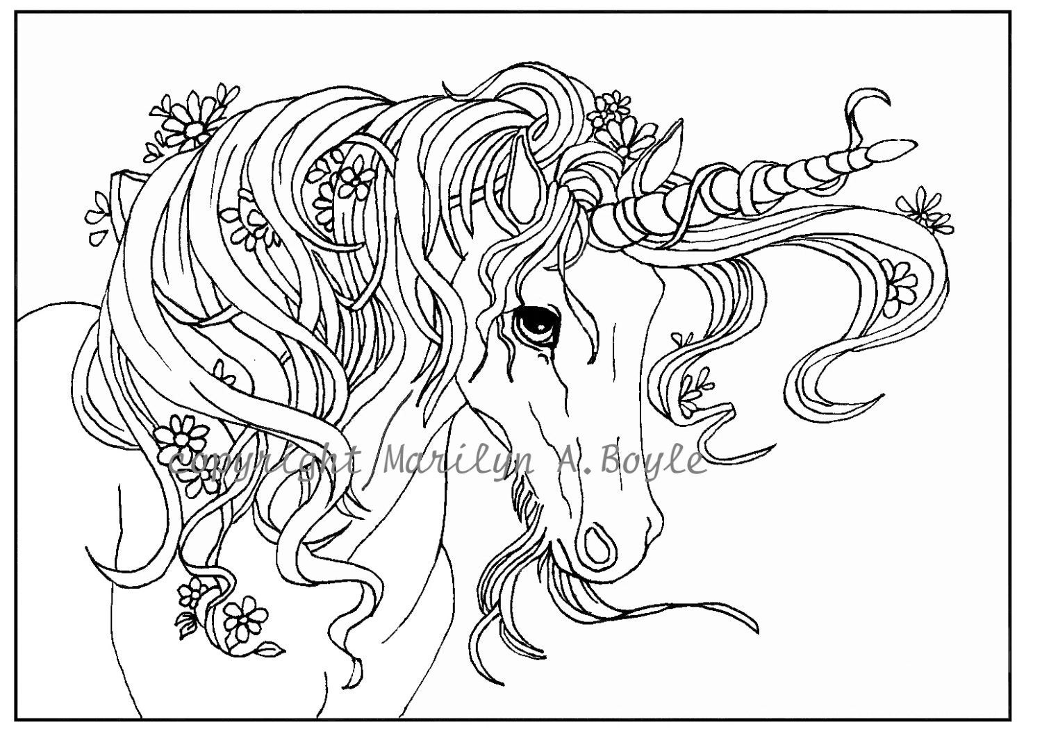 Unicorn Coloring Pages Printable
 ADULT COLORING Page digital Unicorn flowers