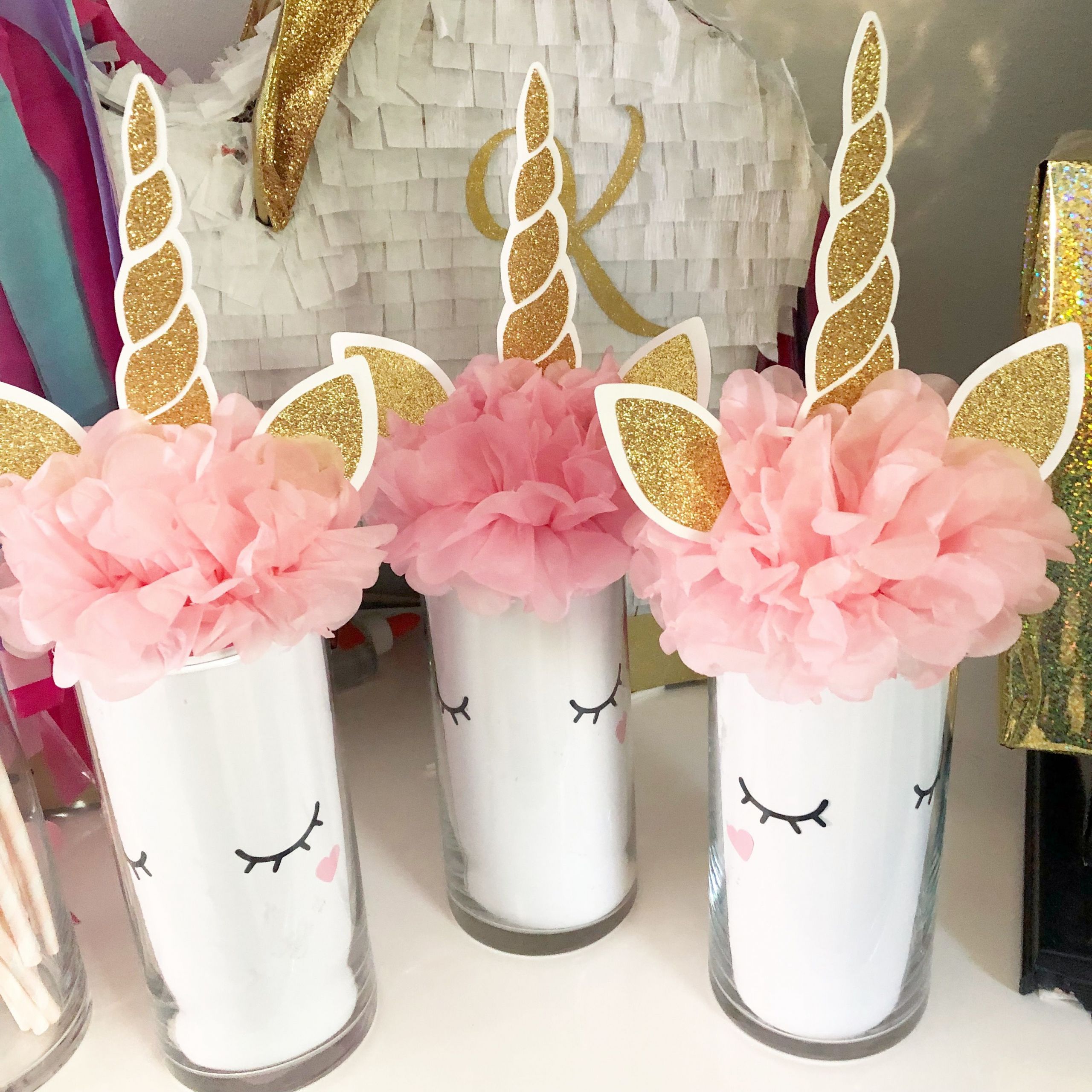 Unicorn Party Centerpiece Ideas
 Unicorn centerpiece made from dollar tree vase in 2019