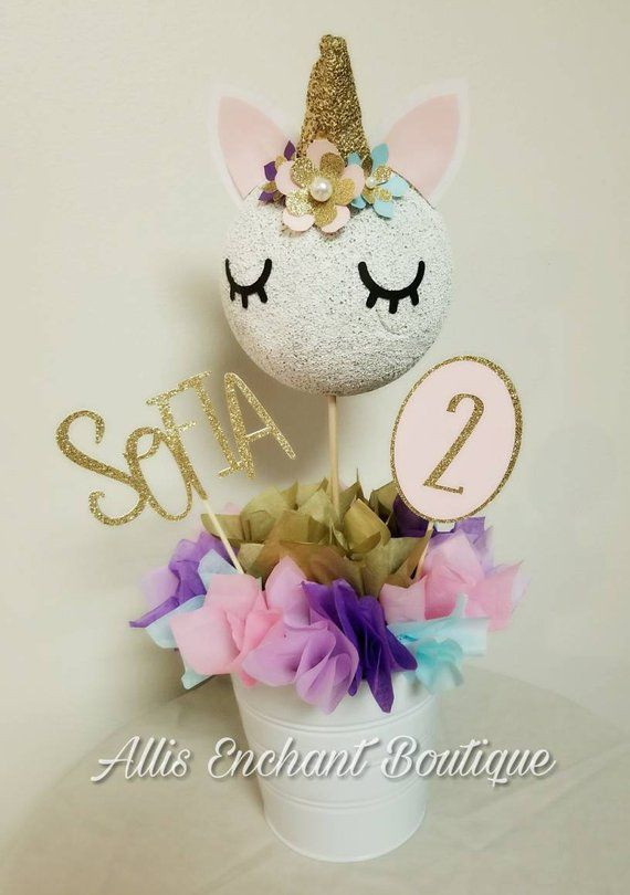 Unicorn Party Centerpiece Ideas
 Such cute decorations for a unicorn themed kid birthday